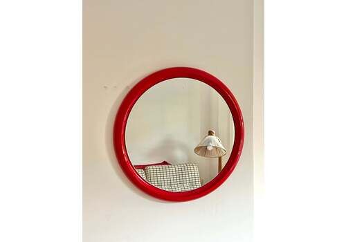 Mid Century Space Age Red Plastic Mirror