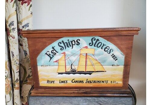Vintage Hand Painted Wine Cabinet / Nautical Ship Stores Wine Box / 4 Bottle Wine Box / 1970s Painted Wine Container / Ships Stores Box