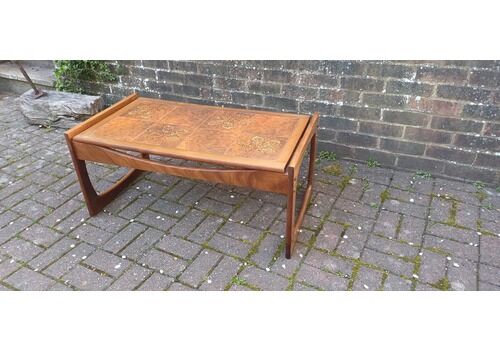 Vintage Mid Century Modern Teak And Tiled Coffee Table Chestnut Leaf Design 1970s Retro Boho Scandi Style