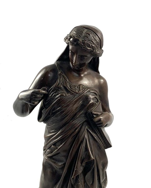19th Century Bronze Of A Women Draped In Robes On A Circular Zodiac Base photo for sale