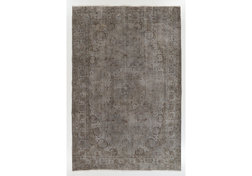 6.5x9.8 Ft Mid Century Area Rug Overdyed In Gray, Hand Knotted In Turkey