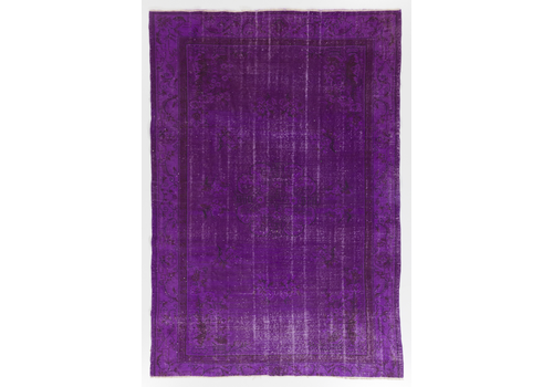 6.2x9.4 Ft Midcentury Area Rug Over Dyed In Purple Color, Hand Knotted In Turkey