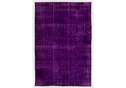 6.5x9.6 Ft Midcentury Area Rug Over Dyed In Purple Color, Hand Knotted In Turkey