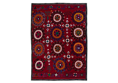 6.4x8.4 Ft Silk Embroidery Bed Cover, Burgundy Red Throw, Vintage Wall Hanging