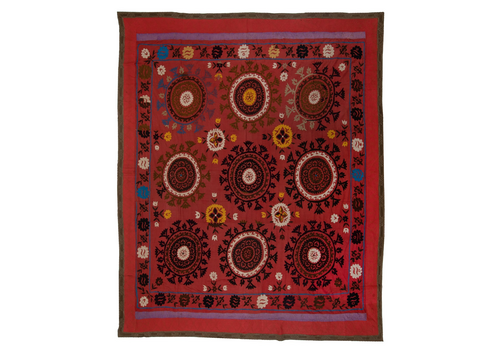 8x8.7 Ft Silk Embroidery Large Bed Cover, Maroon Red Tablecloth, Vintage Throw