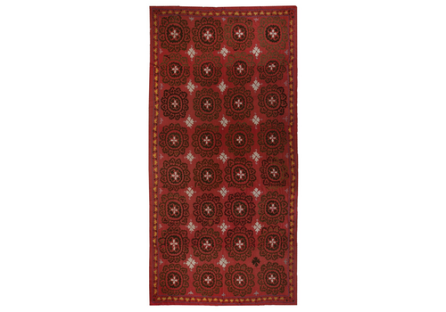 6.5x12.3 Ft Central Asian Suzani Textile. Embroidered Cotton & Silk Bed Cover