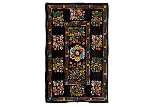 4.2x6.6 Ft Vintage Asian Silk Embroidered Suzani Bed Cover Or Wall Hanging