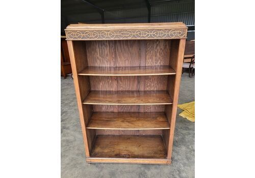 Antique Victorian Tall Open Oak Bookcase Adjustable Shelves Carved