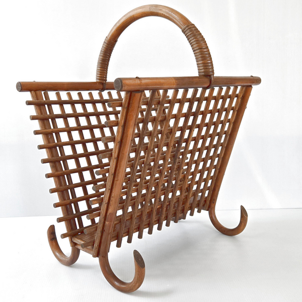 Stunning Vintage 1960s Bamboo & Rattan Magazine Rack 60s 60s | Vinterior
