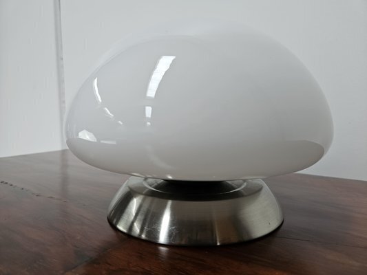 Vintage White Glass And Metal Table Lamp With Touch Switch, 1970s photo furniture