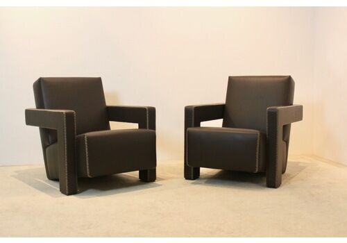 Gerrit Rietveld For Cassina – Pair Of Iconic ‘Utrecht’ Chairs In Leather