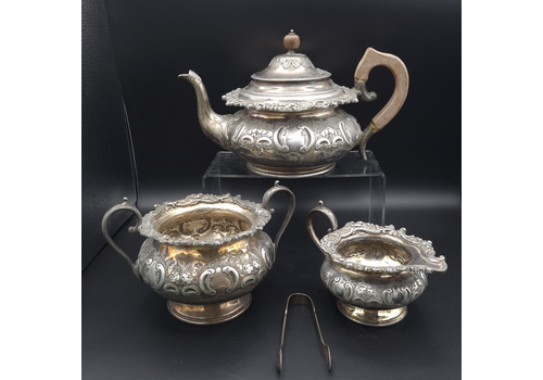 Jd & Sons Antique Tea Set Silverplate Victorian Teapot Sugar Bowl & Tongs Jug