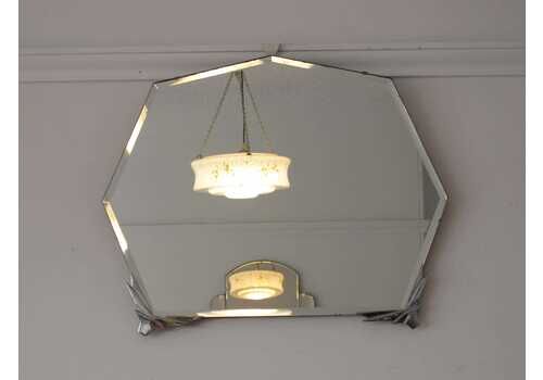 Art Deco Frameless Heptagonal Bevelled Mirror With Lip Details. Ready To Hang On New Chain
