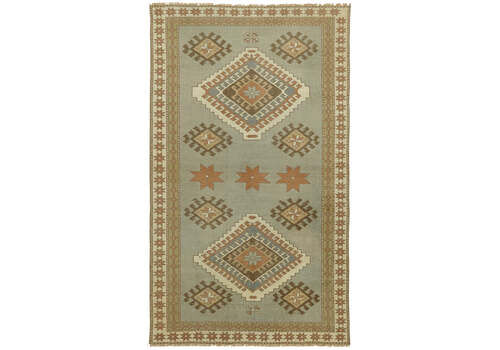 Handmade Vintage Blue Anatolian Runner Rug 127 Cm X 211 Cm