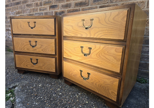 Pair Of Vintage Mid Century Bedside Cabinets Tables Brass Inset Handles