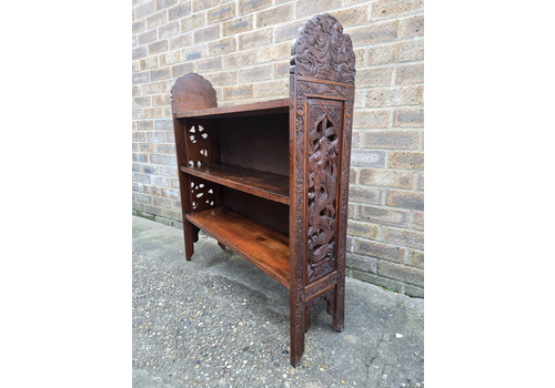 Carved Antique Low Oriental Wooden Bookcase Shelves Display Shelving Unit
