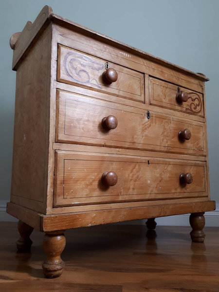 Antique Pine Wash Stand Drawers With Original Scrumble Paint