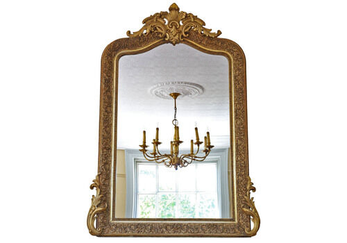 Large 19th Century Antique Gilt Overmantle Wall Mirror – Gold Vintage Statement Frame