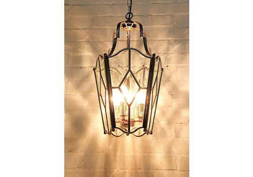 Ceiling Light Large Vintage 5 Sided Bevelled Glass And Brass Lantern Pendant