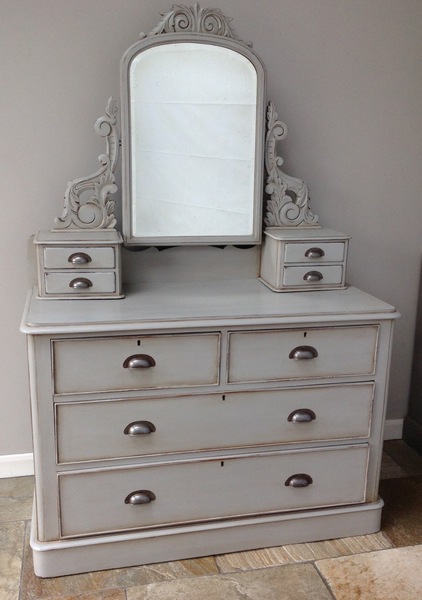 Antique Victorian Dressing Table With Mirror Chest Of Drawers Storage Cupboard Painted Grey Annie Sloan Chalk Paint