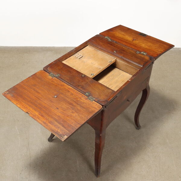 Antique Working Table Walnut Poplar Openable Top XIX Century photo for sale