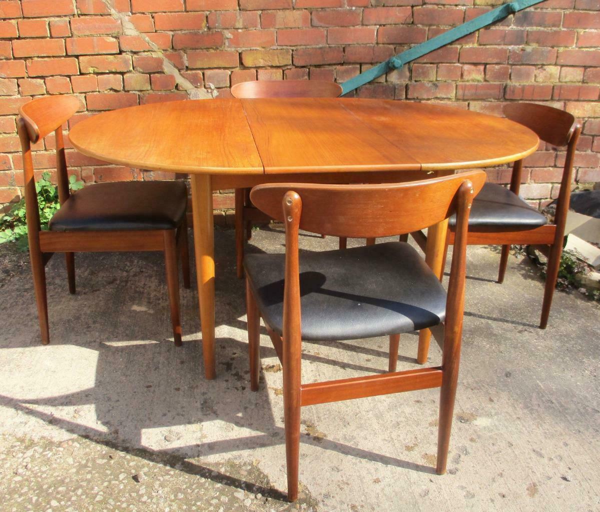 Vintage 1960's Extending Teak Round Dining Table & 4 Chairs Mid Century