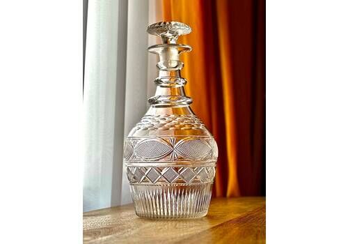 George III Anglo Irish Crystal Cut Glass Decanter | C.1825 1840 | Hand Blown Deep Cut Design | Rare Mushroom Stopper