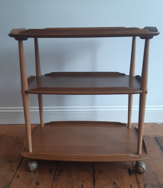 Vintage Retro Ercol Beech & Elm Three Tier Trolley   Drinks, Side Table, Display photo furniture