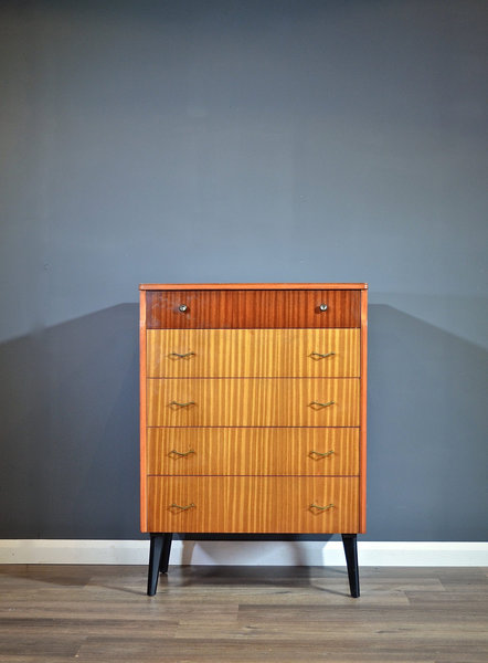 Vintage Midcentury Teak And Walnut Chest Of Drawers Tallboy