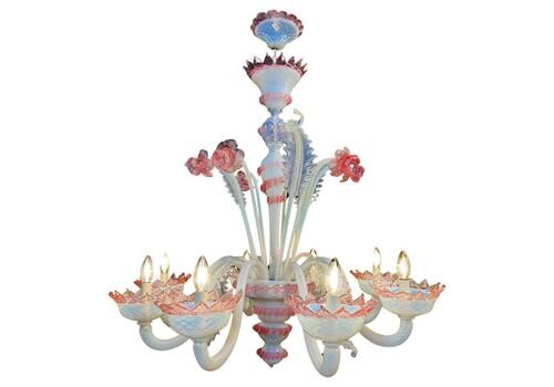 Majestic Light Blue And Pink Venetian Chandelier, Murano, 1950s
