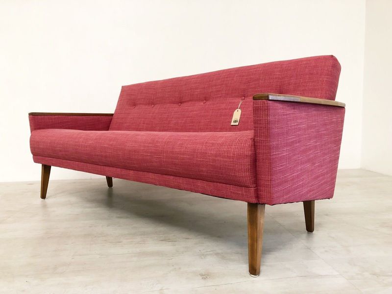 Danish Vintage Model 55 Mid Century 60s 3 Seat Lounge Sofa Settee Raspberry