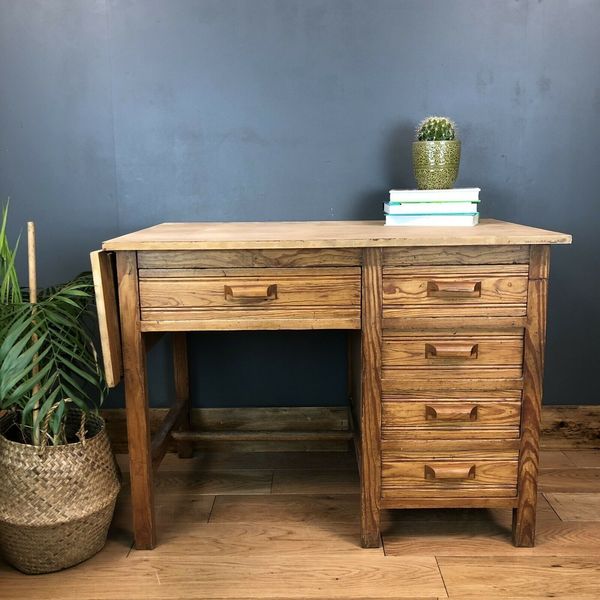 Vintage Antique French Oak Desk Laptop Table Sideboard Extending Rustic