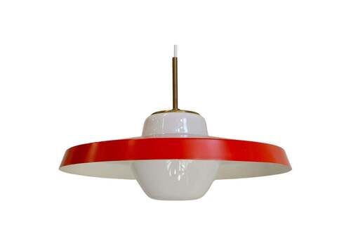 Danish Red And Opaline Pendant By Lyfa, 1950s.