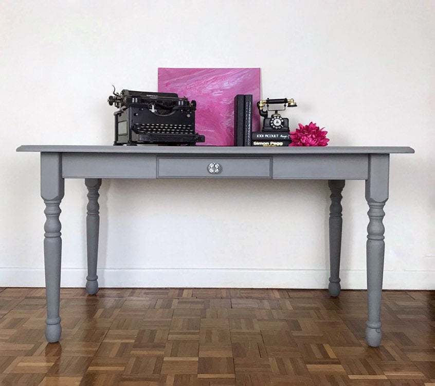 Large Mid Grey Desk With Stained Top Pine Drawer Large Mid Grey Desk With Stained