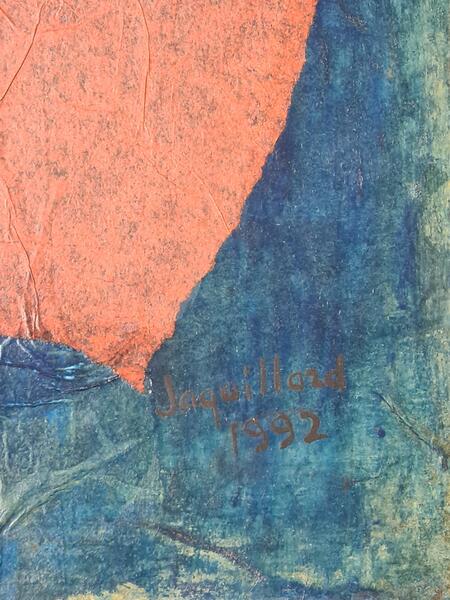 French Mixed Media Abstract Expressionist, 'Symphony In Blue And Red' From 1992 By Danièle Jaquillard photo furniture