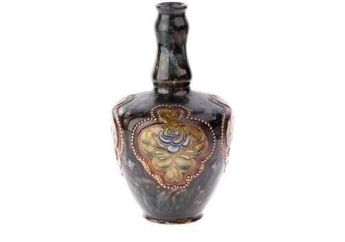 Antique Royal Doulton Lambeth Glazed Stoneware Pottery Ceramic Vase 19th Century