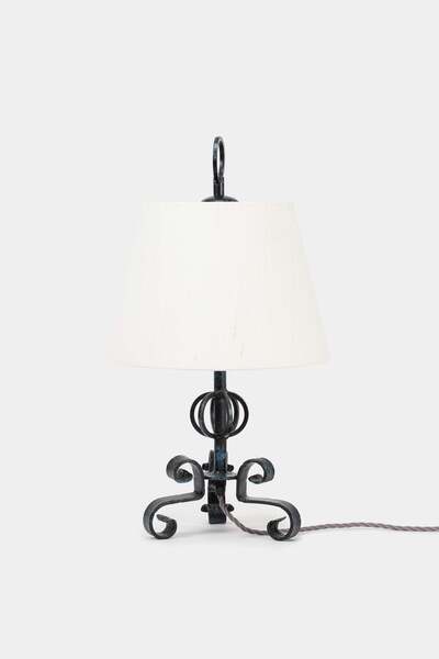 Rustic Swiss Table Lamp, Iron Base, 60s photo for sale