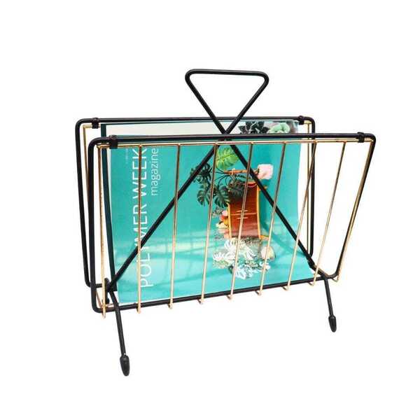 The Retro Rack Mid Century Metal Magazine Rack In Black And Gold Tones, 1970's Retro ...