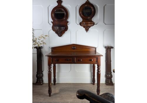 Victorian Mahogany Two Drawer Hall Table Or Desk With Rear Pediment