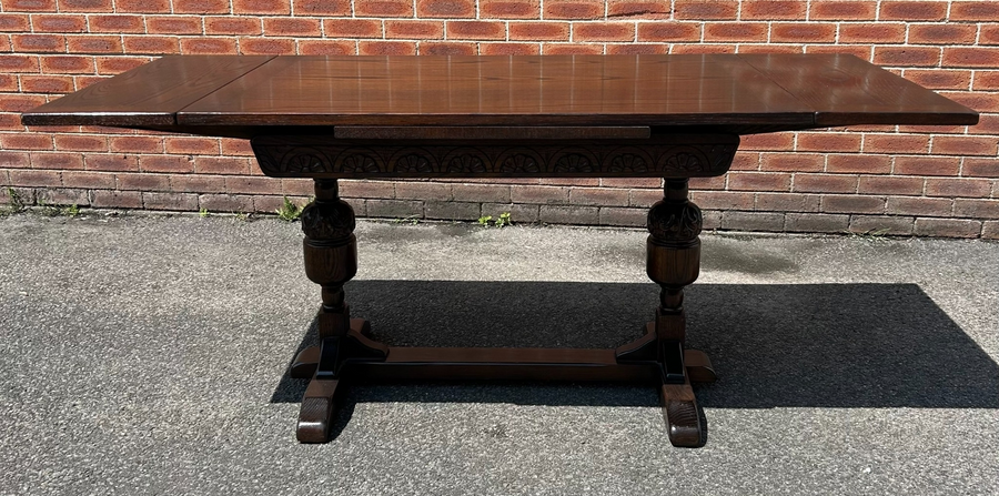 Jacobean Jaycee Style Oak Extending Draw Leaf Refectory Dining Table photo furniture