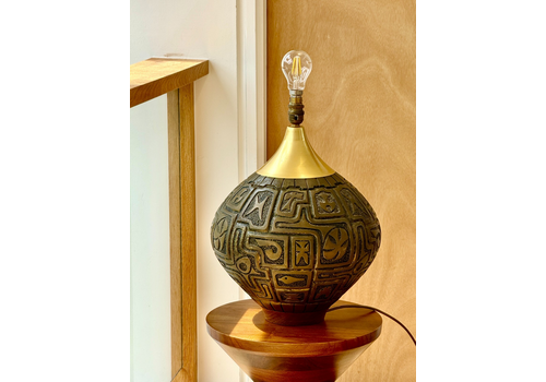 Large Mid Century Brutalist Table Lamp, Chalkware & Brass, 1960s