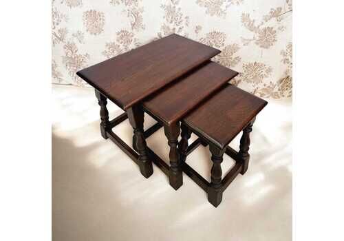 Vintage Old Charm Wood Bros / Solid Oak Wooden Nest Of 3 Tables / C1960 / Tudor Brown / Free Delivery