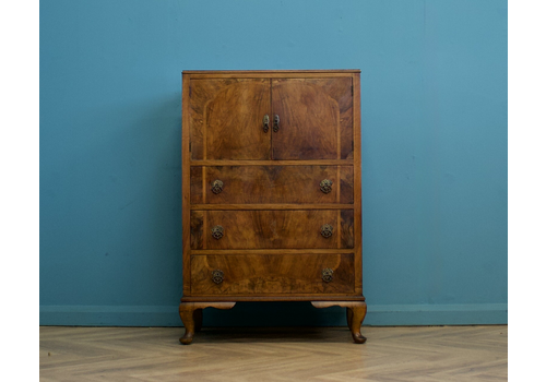Vintage Art Deco Walnut Tallboy Linen Cabinet, 1930s #1459
