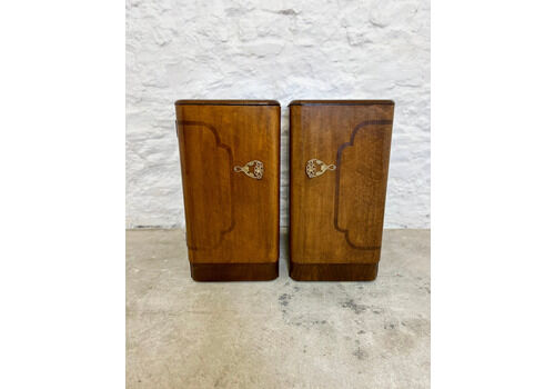 Pair Art Deco Birds Eye Maple Bedside Tables Cabinets Cupboards 1920s 1930s