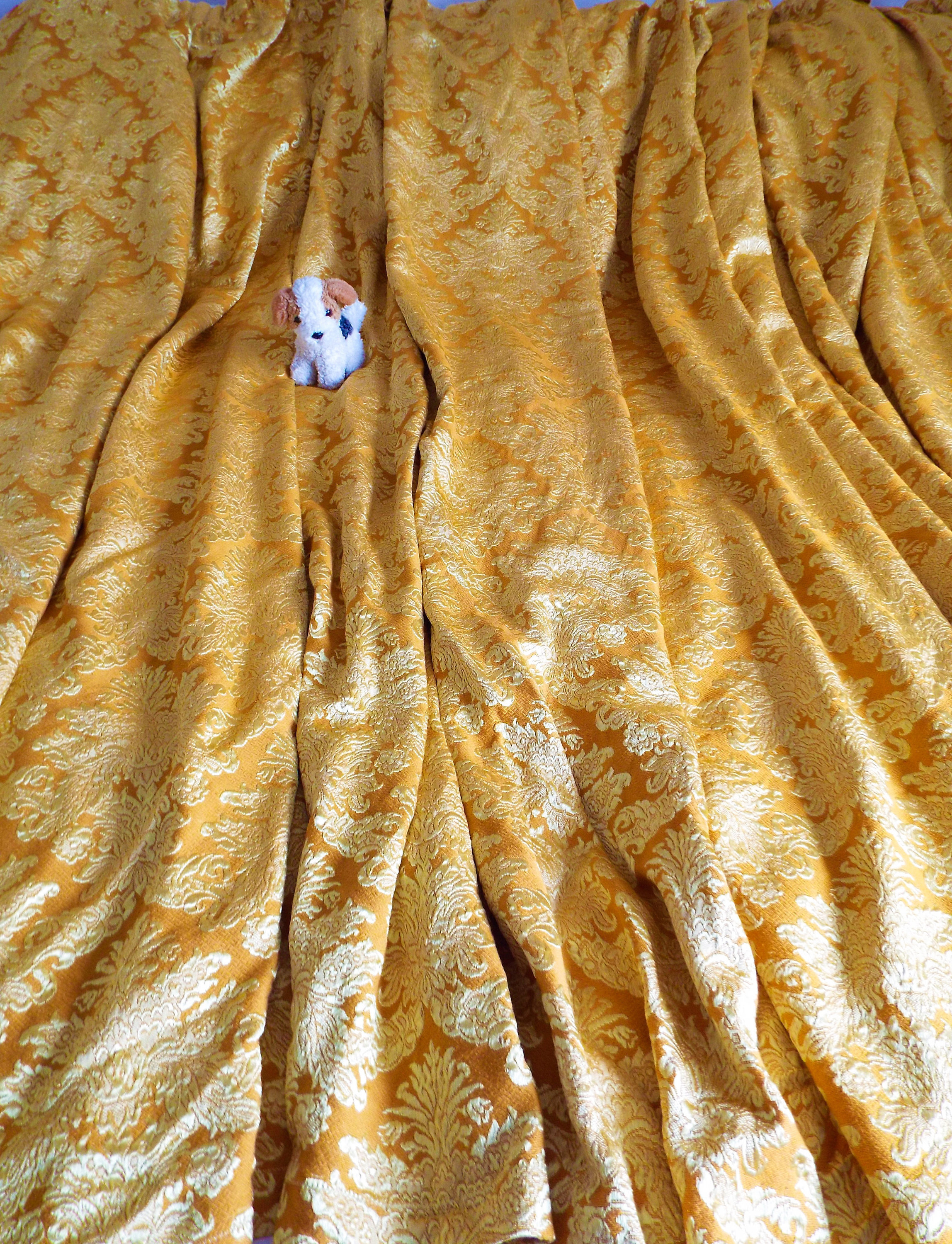 Huge Rich Gold Satin Brocade Curtains Long 1930s Curtains Heavy