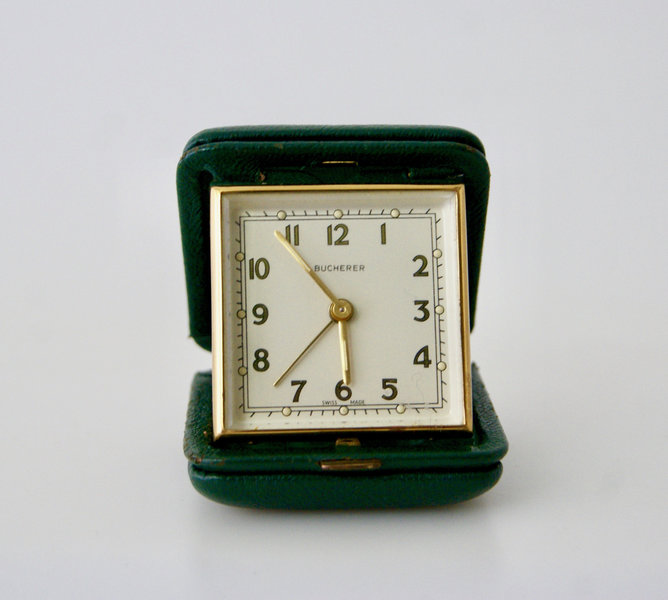 Bucherer Swiss Made Vintage 1950s Mechanical Brass Travel Alarm