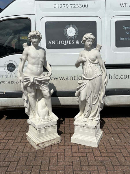 Classical Diana & The Hunter Garden Statues On Based. Large In Size . photo furniture