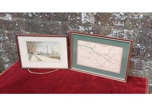 Pair Of Croydon Historic Pictures– 1913 Addington Village Watercolour And Vintage Railway Map Of Croydon, Norwood & Woodside (Framed Set)