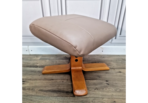 Retro Vintage Light Tan Footstool Foot Rest Pouffe Mid Century Faux Leather Wood