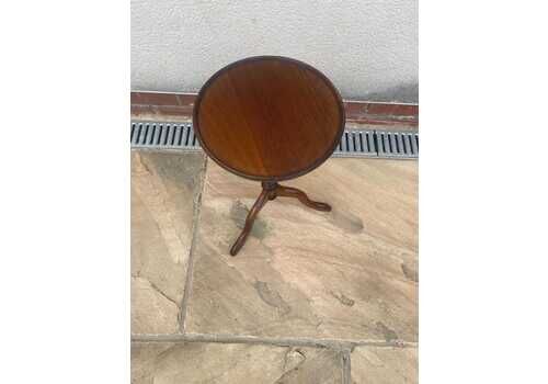 Antique Oak Side Table Wine Table With Round Table Top & Turned Base